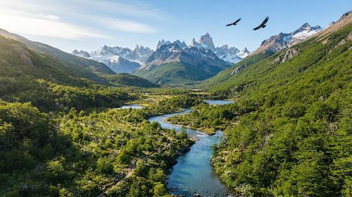 Green reforested mountain valley with a clear river