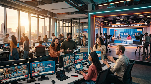 Bright collaborative newsroom hub