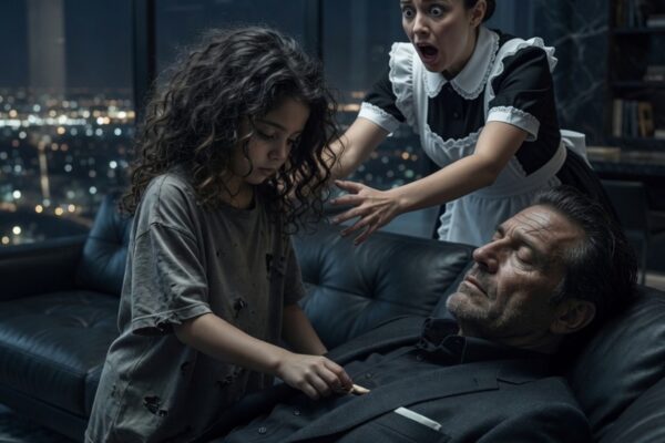 The billionaire stayed still while the young housemaid quietly reached...